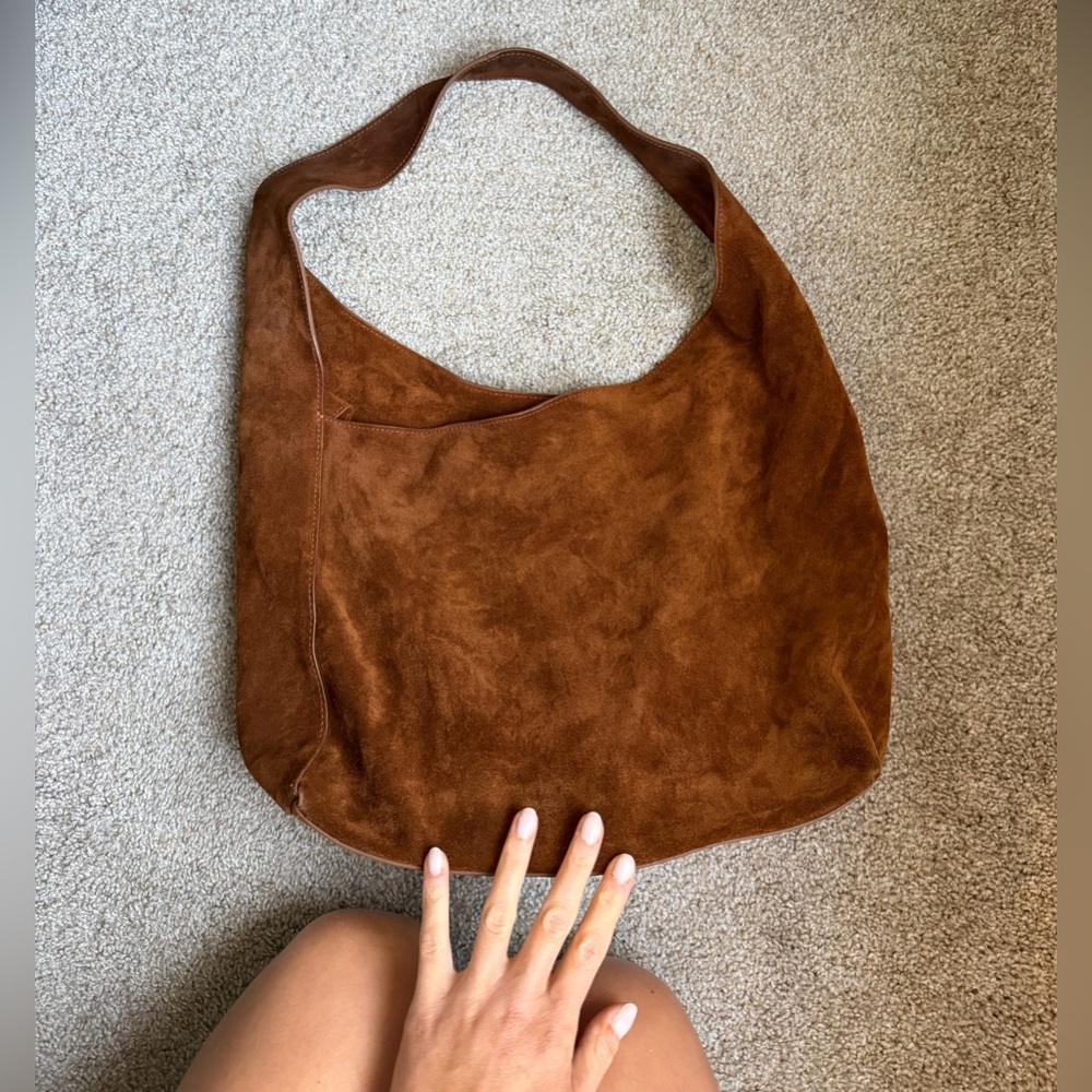 Quince Italian Suede Slouchy Shoulder Bag in Whiskey - Picture 12 of 16